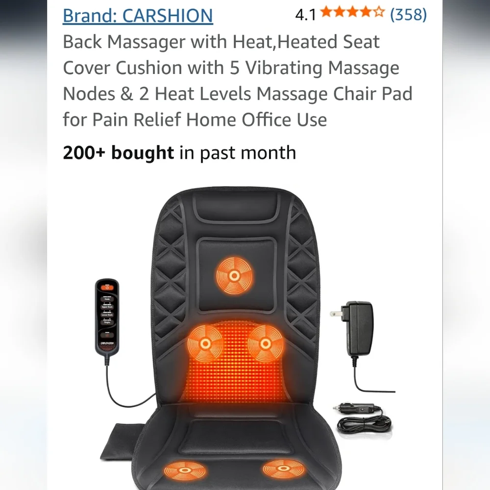 Black Massage Seat Cushion with Remote - Picture 3 of 7